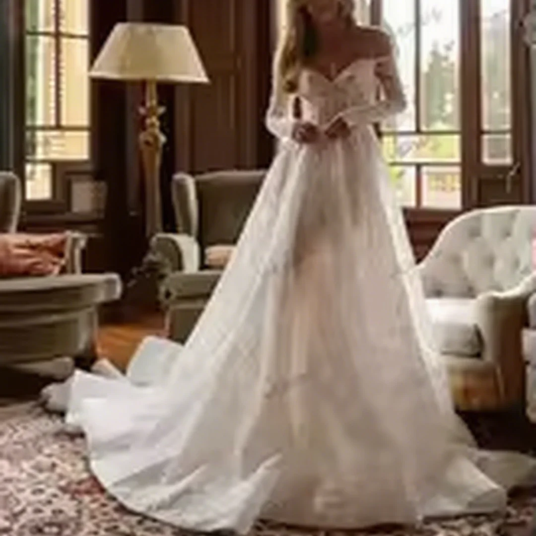 

Customized Charming Wedding Dresses A Line Lace Bridal Off The Shoulder Formal Bride Porm Party Gowns