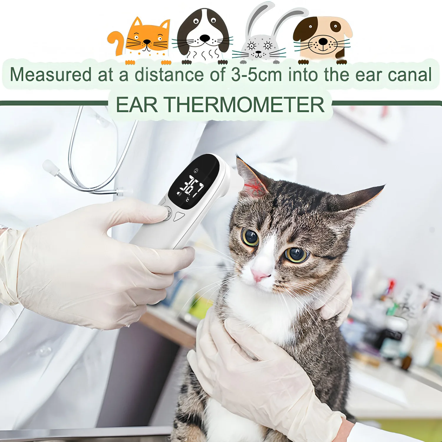 Digitales Ohrthermometer für Haustiere Berührungsloses Elektronisches Temperaturmessgerät für Hunde Katzen Welpen Veterinärbedarf – Detail 2