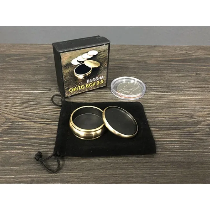 Buddha Okito Box 2.0 + Half Dollar Shell Magic Tricks Coin Appear Penetrate Magia Close Up Illusions Gimmick props Mentalism