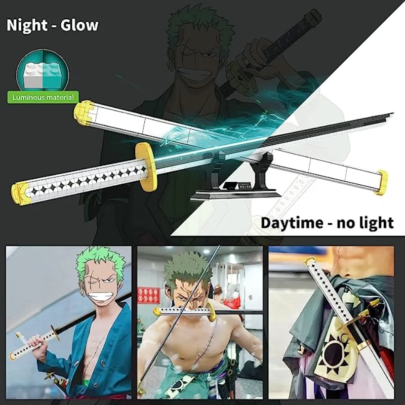 Luminous Swords Building Blocks Kit  Roronoa Zoro Sauron Wado Ichimonji Yamato Sword Model Samurai Katana Toys for Aldult 806PCS