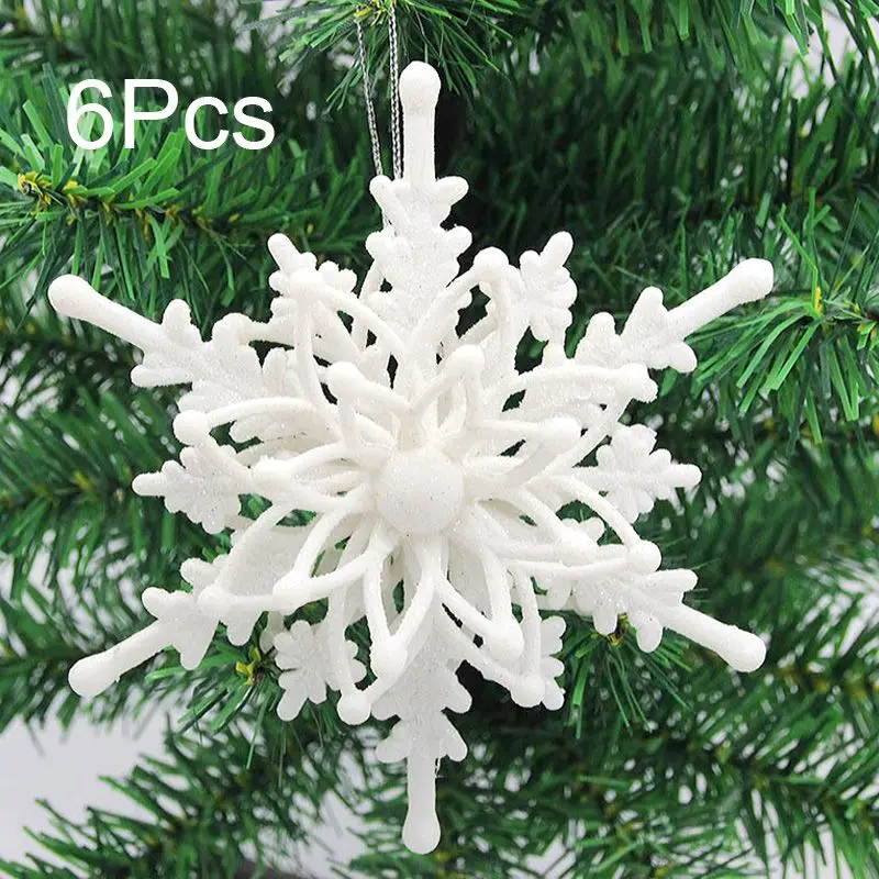 6Pcs/lot Christmas ce White 3D Snowflake Plastic Glitter Xmas Hanging Pendant for Home Party Wedding Tree Decoration