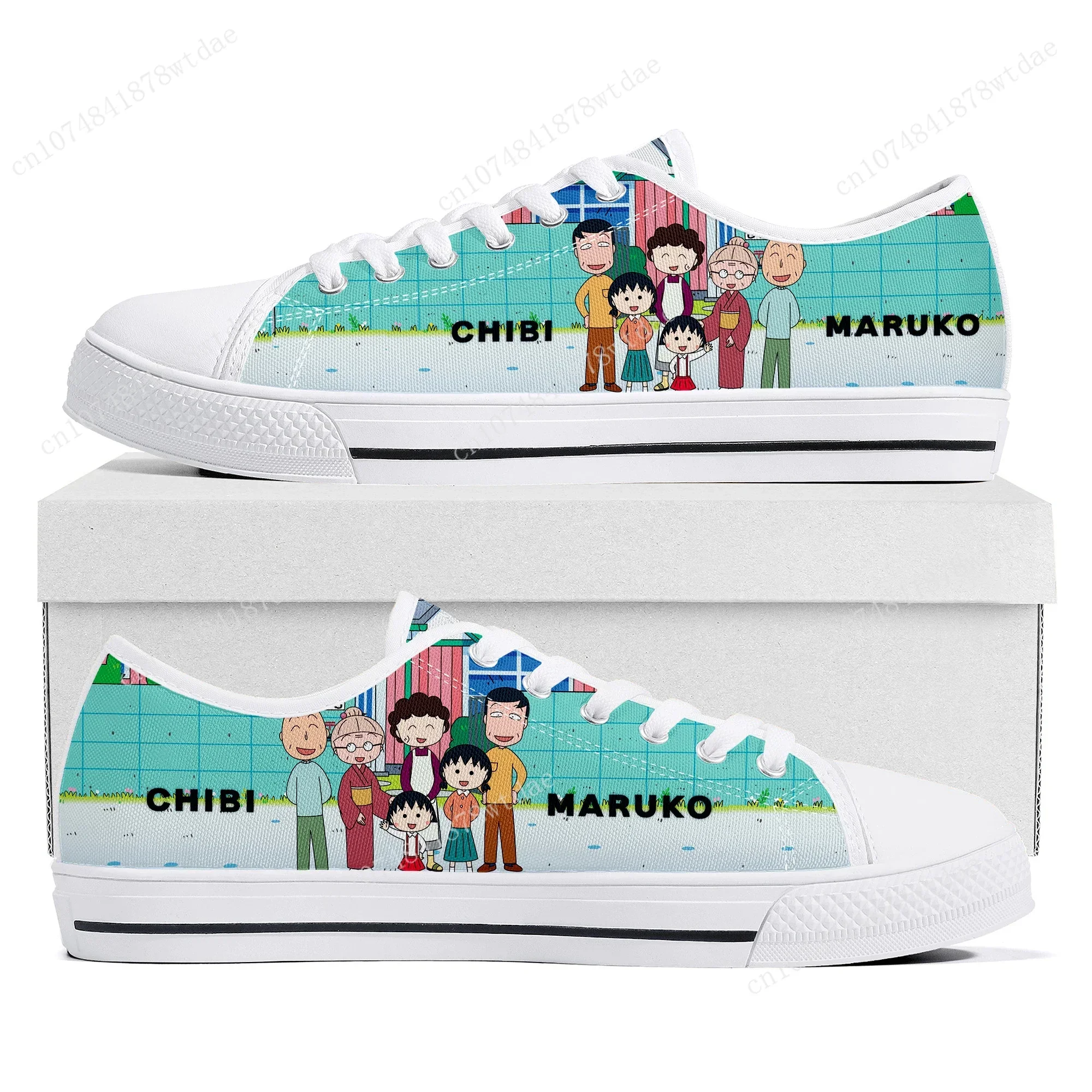 Chibi Maruko 로우 탑 스니커즈 여성 남성 고품질 캔버스 스니커즈 커플 일본 만화 만화 맞춤 제작 신발