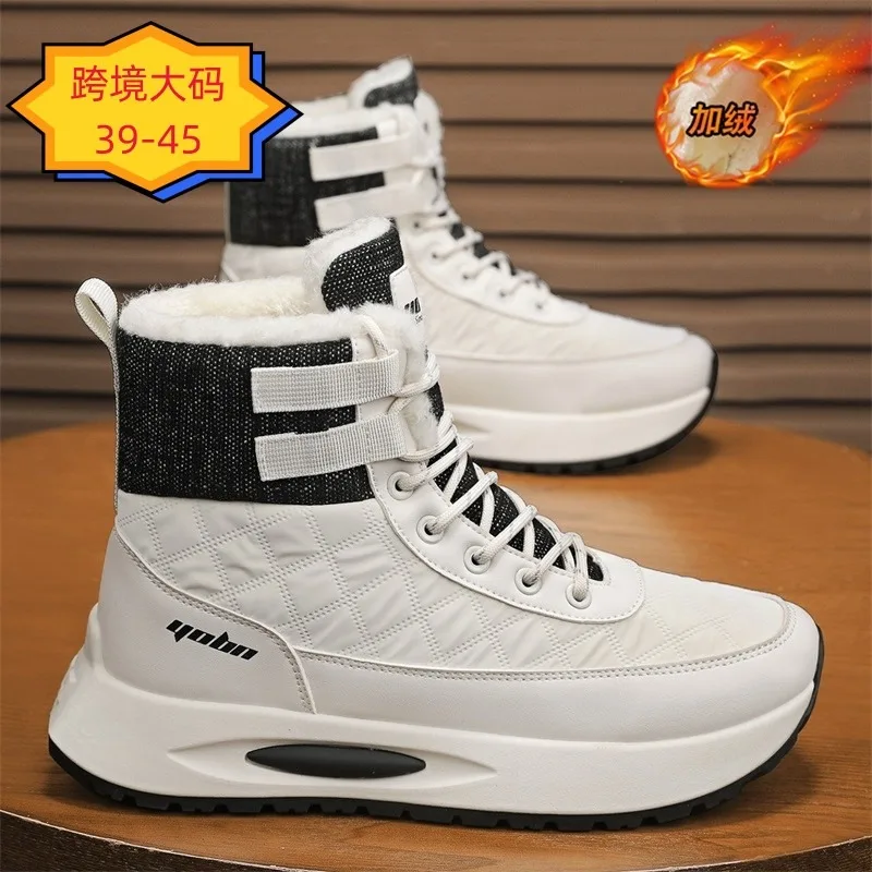 

Мужские ботинки, новые зимние теплые бархатные хлопковые ботинки, нескользящие удобные повседневные ботинки, модные молодежные уличные высокие ботинки Joker