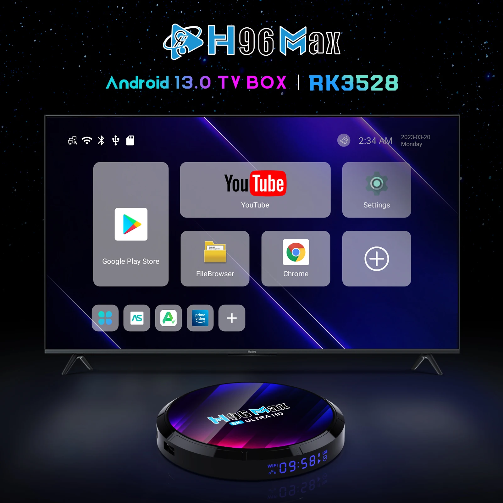 Android 13.0 TV Box H96 Max RK3528 Quad Core 2G/16G 4G/32G 64G 2.4G 5G Dual WIFI 6 H.265 8K UHD Youtube Smart Media Player