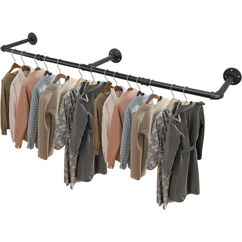 

Industrial Pipe Clothes Rack, Heavy Duty Detachable Iron Garment Rack Wall Mounted, Rustic Saving Space Clothes Bar (60 Inch)