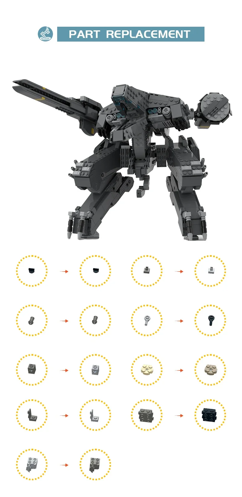 Metal Geared Solid Rex Building Block Set Metal Geared Robot Blocks Building Battle Mecha Brick Model Zabawka dla dzieci Prezent