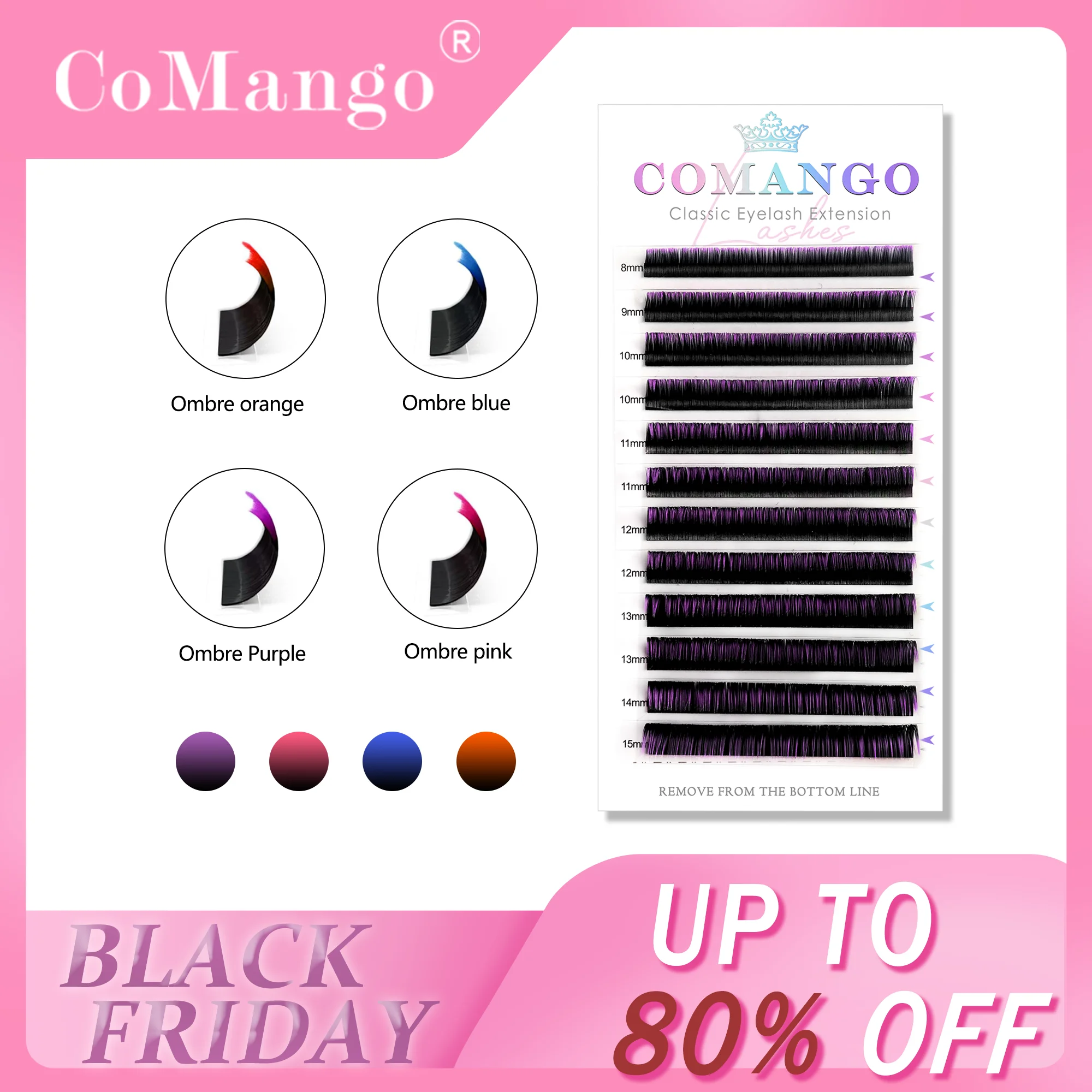 Comango Ombre Colored Lash Extension Black Gradient Red/Pink Individual Premium Eyelash Extensions Volume Lash Extension