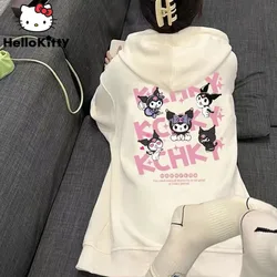 Sanrio Kuromi New Zipper Top Shirts Cute Loose Sweatshirts Hooded Women Fashion Hoodie Cartoon Print Cardigan Y2k Trend Clothes