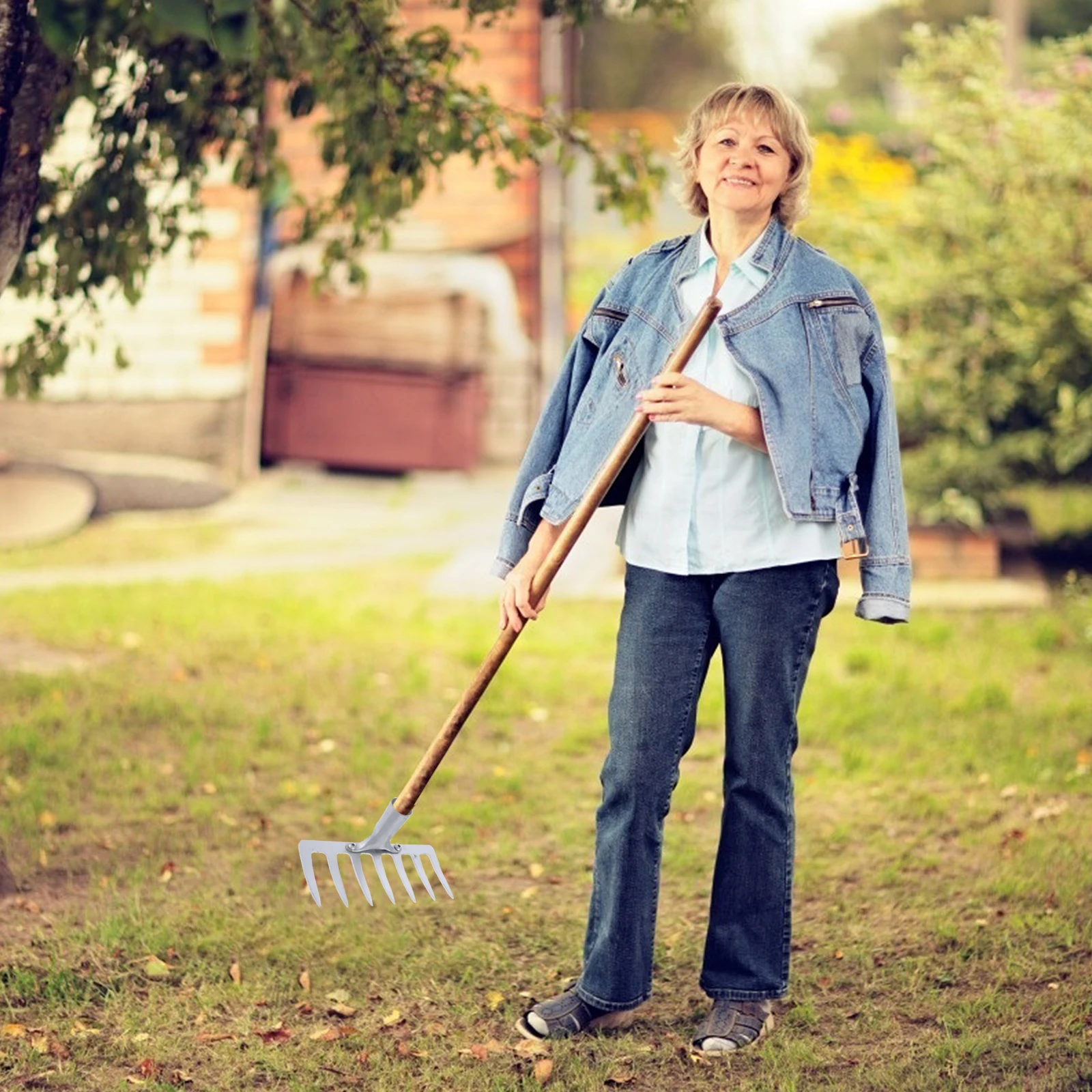 

Steel Large Toothed Grass Rake Farm Harrow Silver Agricultural Implement Gardening Tool Supplies Durable Use Weeding Digging