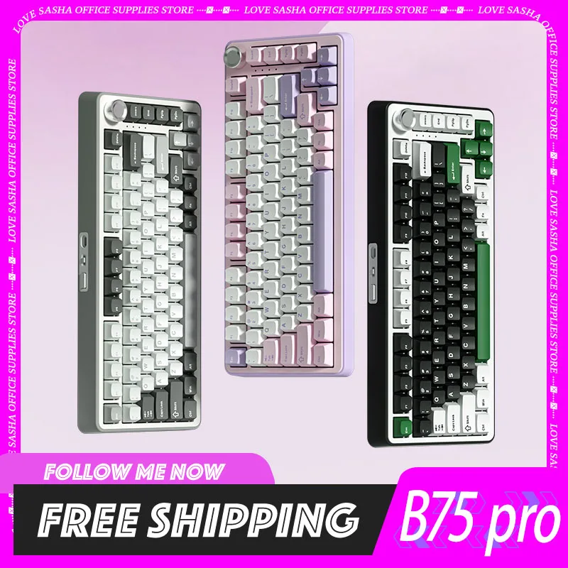 Imagem -01 - Pro Teclado Mecânico sem Fio 2.4 3-modo Pbt Junta Personalizada Hot Swap 82key Computador de Escritório Yunzii-b75 pro teclado mecanico sem fio 24 3 modo pbt junta personalizada hot swap 82key computador de escritorio yunzii b75 01