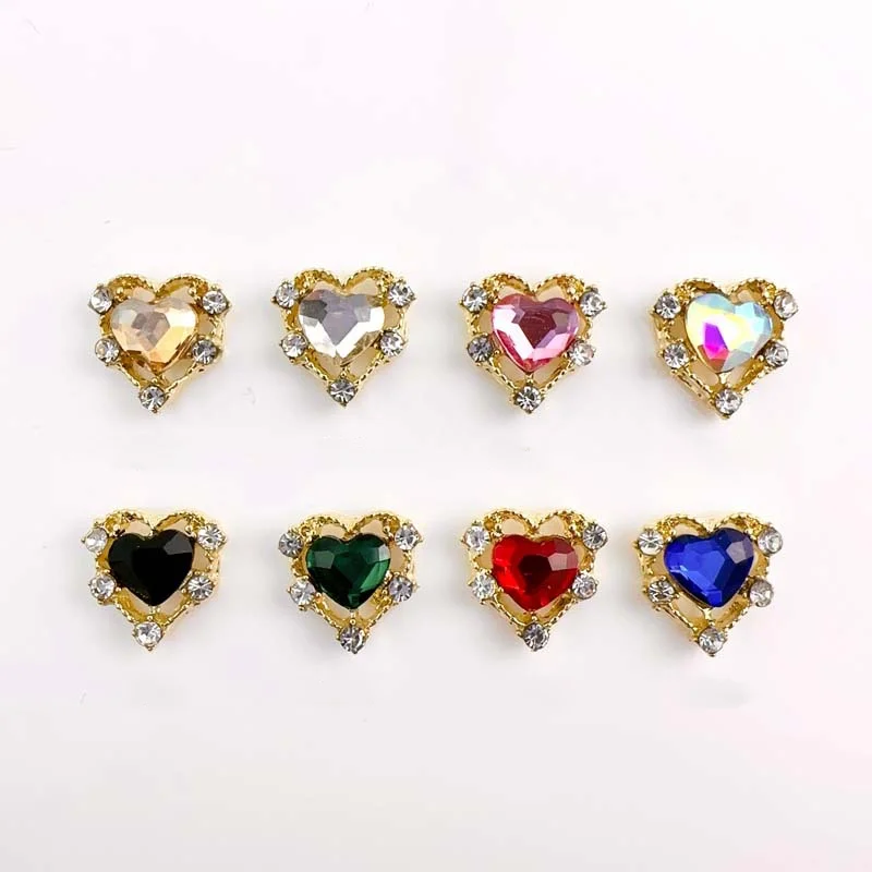 10 Stück Luxus Legierung Nagel Charms Herz Strass Kristall Nail Art Dekorationen DIY Zubehör Y2k