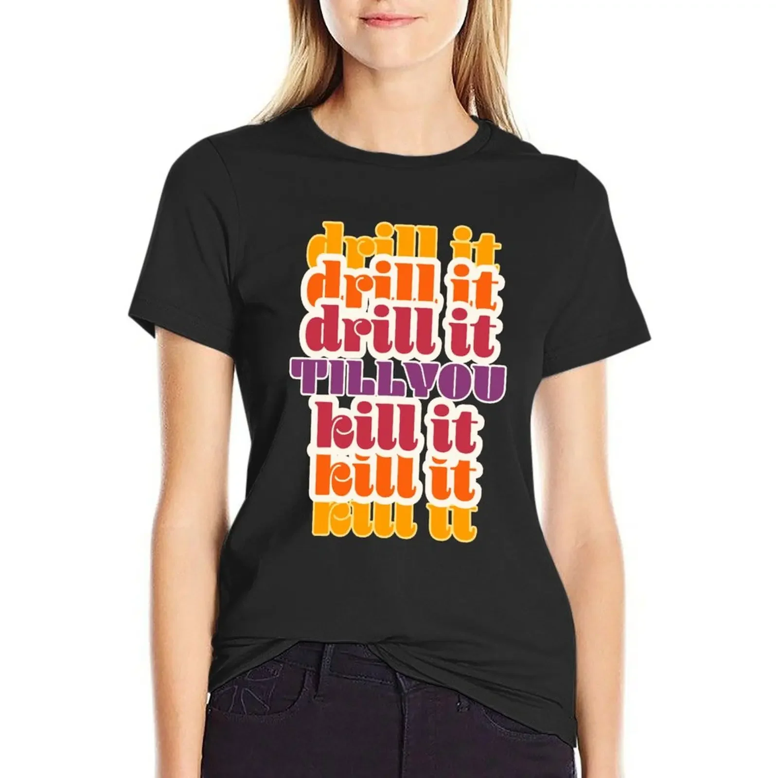 

Drill It mixed color T-Shirt animal print shirt for girls tops sweat rock and roll t shirts for Women