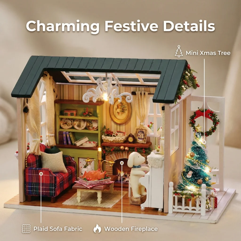 مجموعة نماذج منزلية "وقت العطلة" خشبية ثلاثية الأبعاد من OUZEY - حرفة تجميع كوخ مصغرة إبداعية للبالغين والمراهقين هدية ديكور منزلي #3