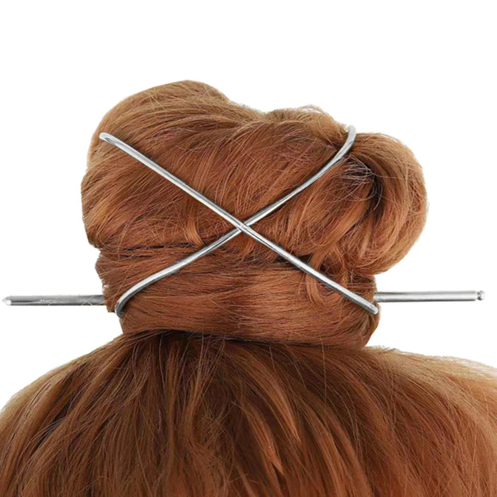 

2Pcs Metal Hairbun Holder with Slide Stick Simple Elegant Hairpin for Women Vintage Hair Clips Hair Accessories for Dating