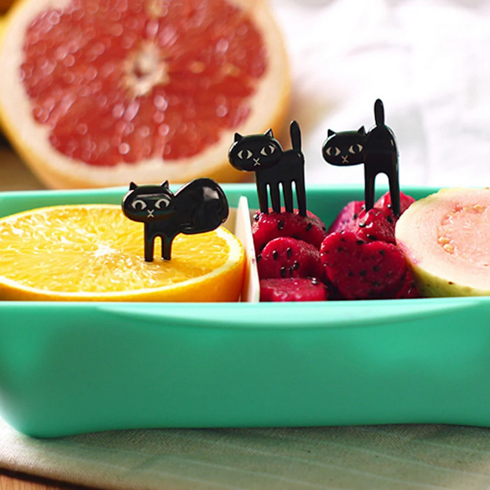 

6 Pcs Fruit Forks Mini Cake Picks Cat Bento Animal Kitten Cartoon Food Reusable Premium PP Kids Kitchen Bar Tools