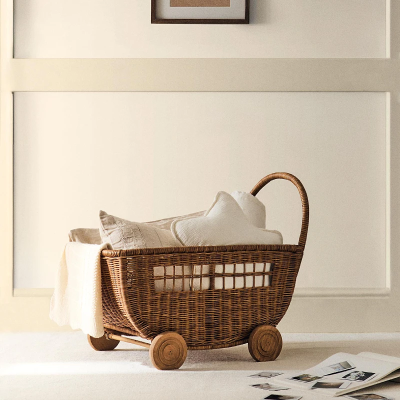 

Скандинавская корзина для хранения ручной работы, большой вместительный органайзер для игрушек, милая полукруглая тележка для гостиной, портативная тканая корзина для домашнего декора