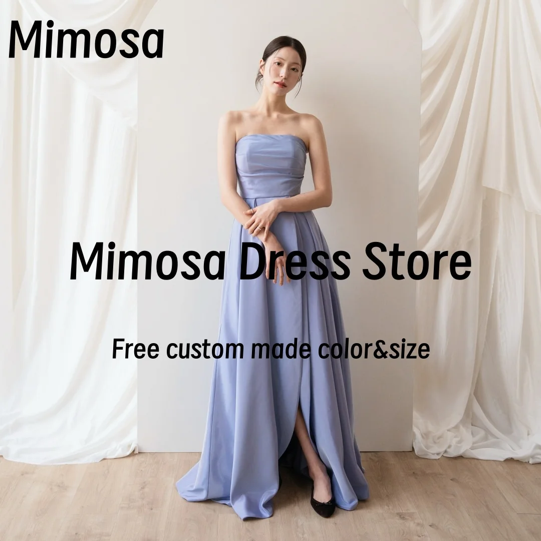 Mimosa Korea Prom Dresses Strapless Lace Up Back Bridesmaid Dress for Weddings Side Slit Ruched Evening Party Gowns Customized