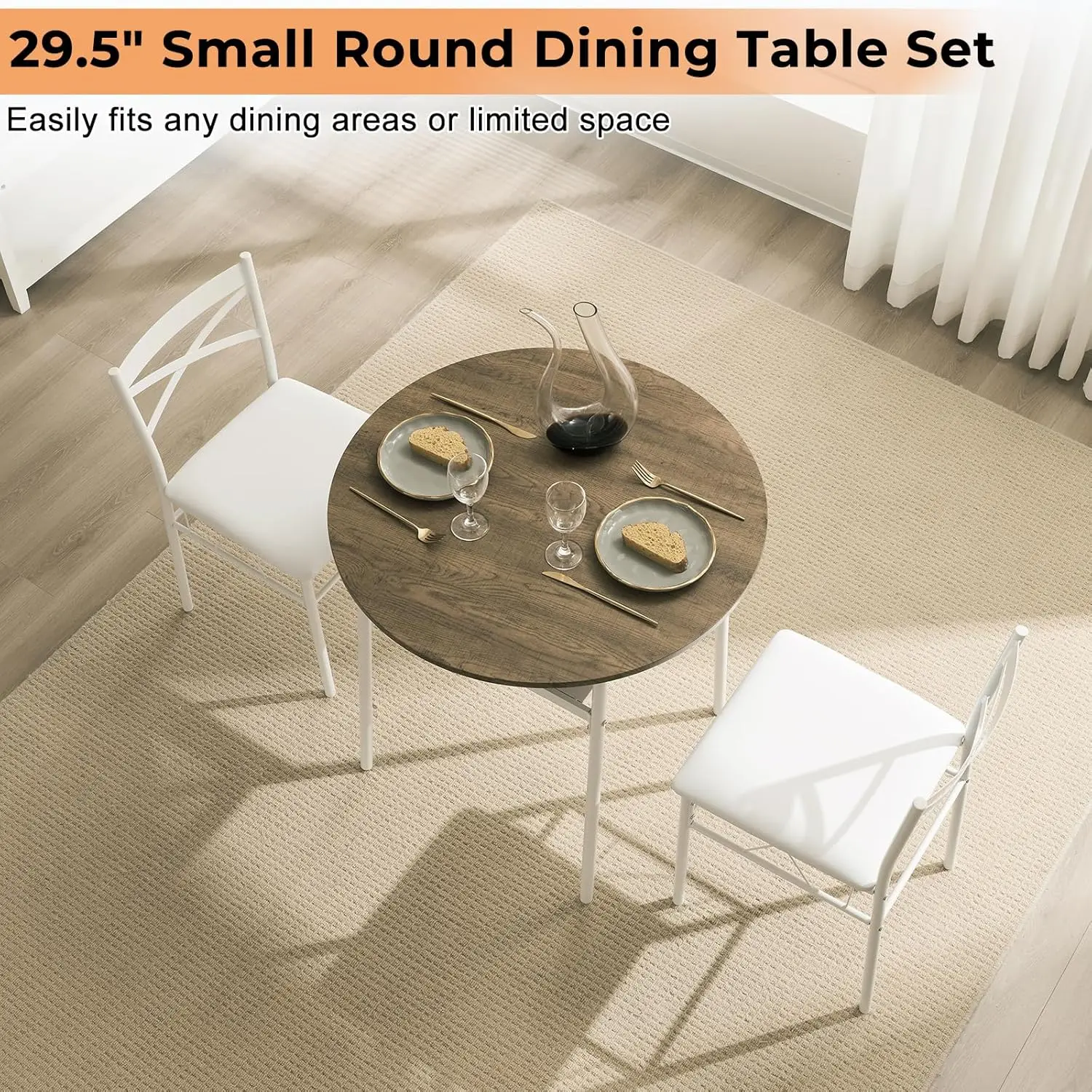 Vingli 3 Piece Round Dining Set,29.5"" Small Dining Table Set For 2,Round Kitchen Table With 2 Chairs Set For Small