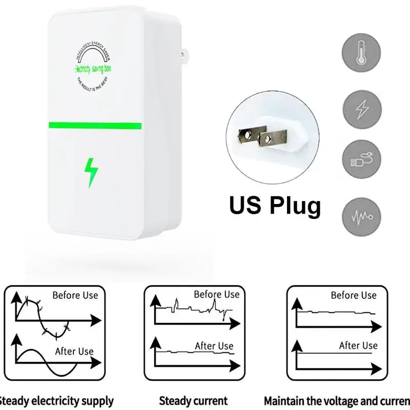 Power Energy Electricity Saving Box Socket Power Factor Saver Device Household Electric Saver 90V-250V US/EU/UK/AU Adapters