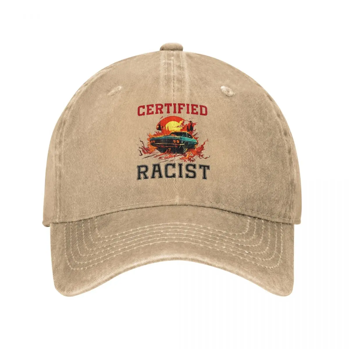 Certified Racist Sports Car Flat Unisex Style Baseball Caps Distressed Denim Washed Caps Hat Outdoor Running Golf Gift Headwear