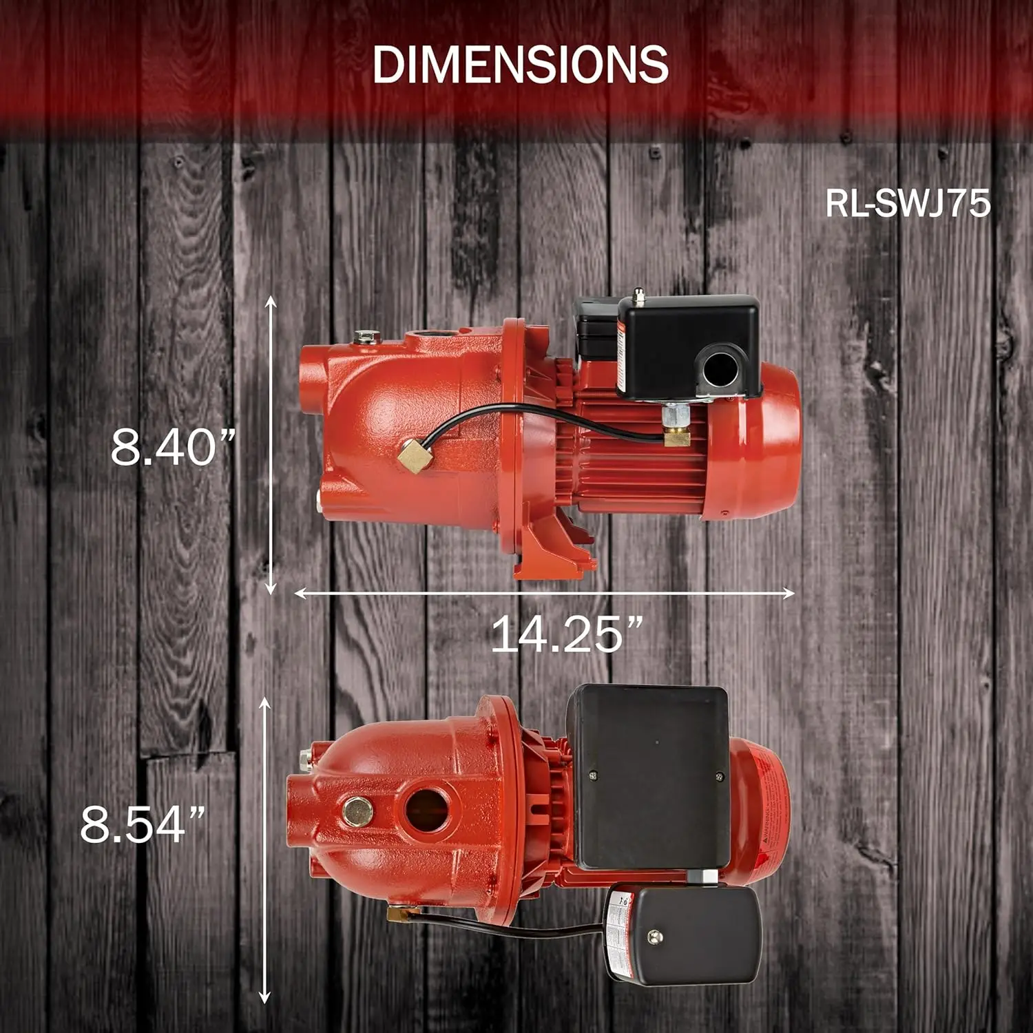 

Red Lion RL-SWJ75 3/4 HP, 13 GPM Dual Voltage (115/230 Volts) Cast Iron Shallow Well Jet Pump, Red, 97080701