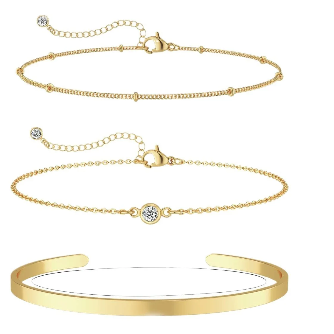 

Kitykiss simple and fashionable 18K gold bracelet zircon bracelet, atmospheric millet beads three-piece bracelet set