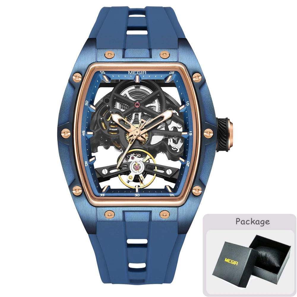 MEGIR Tonneau Skeleton Mechanical Watch for Men