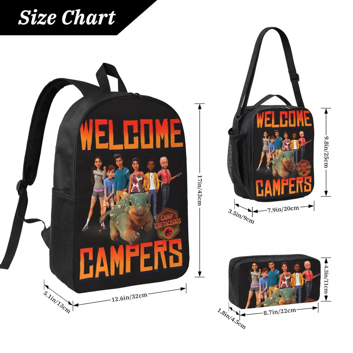 Jurassic World Camp Cretaceous Welcome Campers Group Backpack Boys Girls BookBag School Bag 3ps Insulated Lunch Bag Pencil Case