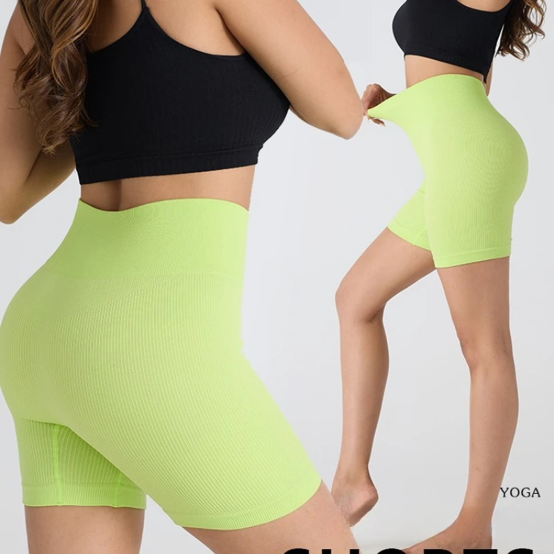 

Yoga Exercise Hip Lifting Pants Womens Cycling Pants Seamless Thread Elastic Tight Fitting Three Part Pants Fitness Womens Gym