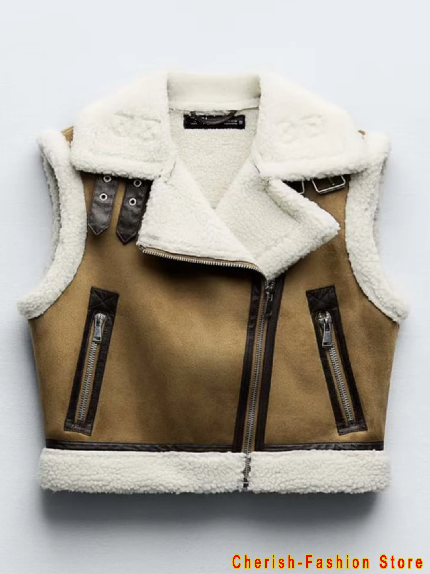 Gilet chaud en fausse peau de mouton pour femme, veste en fibre de mouton, glaçure en fourrure, sourire, dame chic, marque, automne et hiver