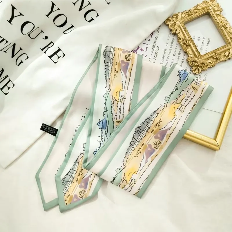 Narrow Decoration Female Silk Scarf Scarves Small Neckerchief Waistband Hair Band Arm Bag Ribbon Women Skinny Headband
