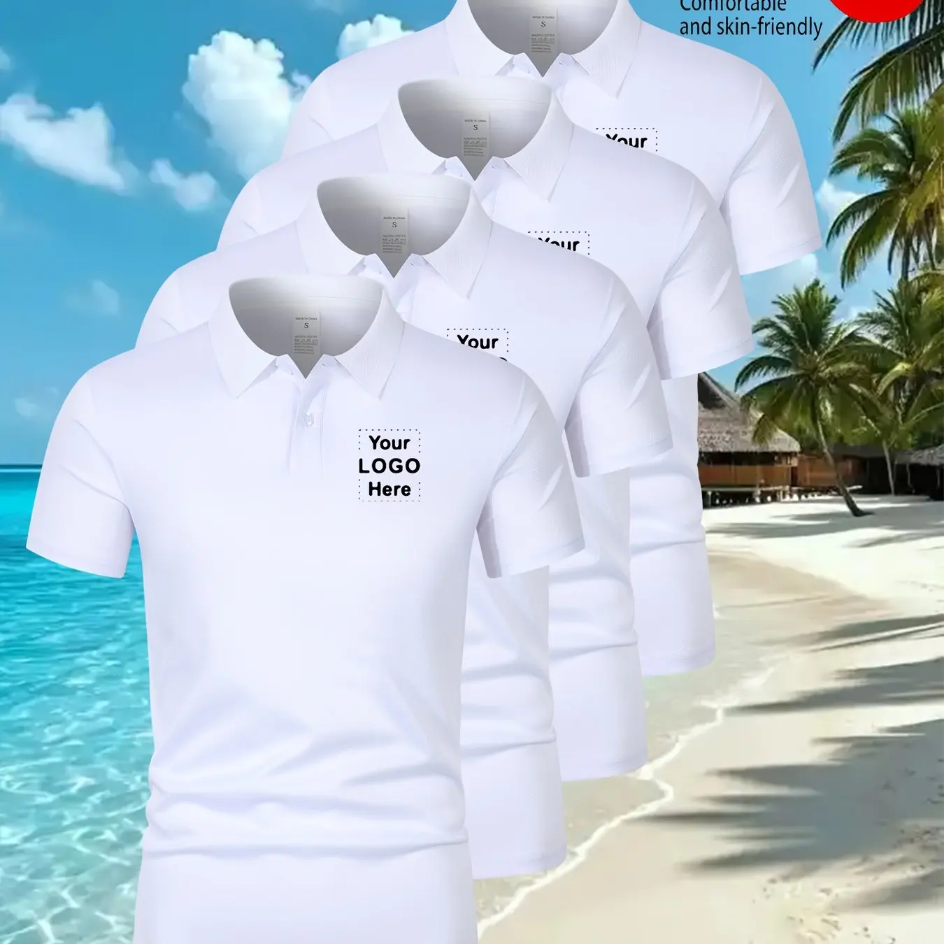 4-Piece Summer Men's Breathable Casual Polo Shirt Short Sleeves, Suitable for DIY Customization, Versatile Design