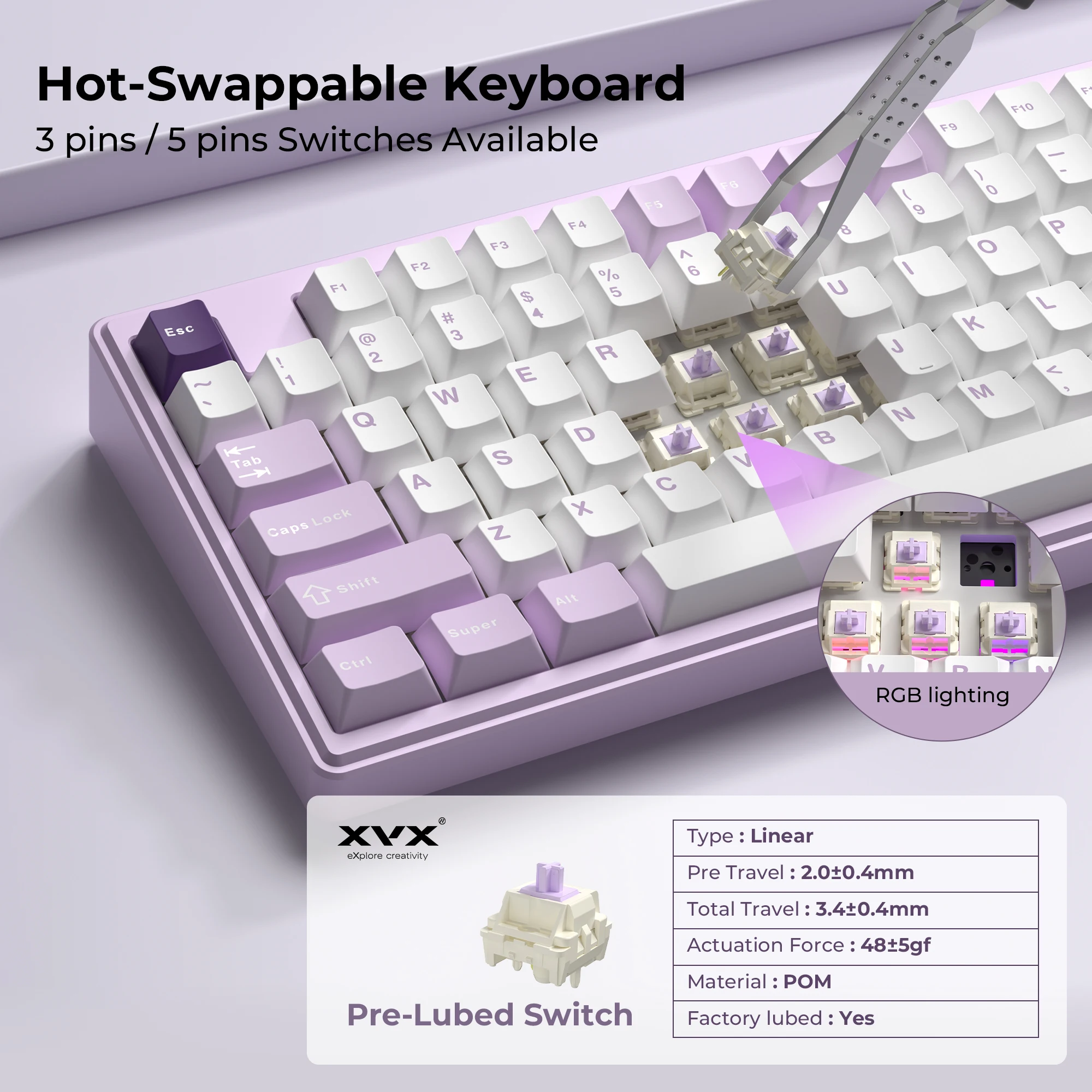 XVX K75 Pro CNC Aluminum Creamy Gaming Keyboard Three Mode Hot Swap Switchs Flex Cuts PCB Gasket Designed Noise Dampening Pads