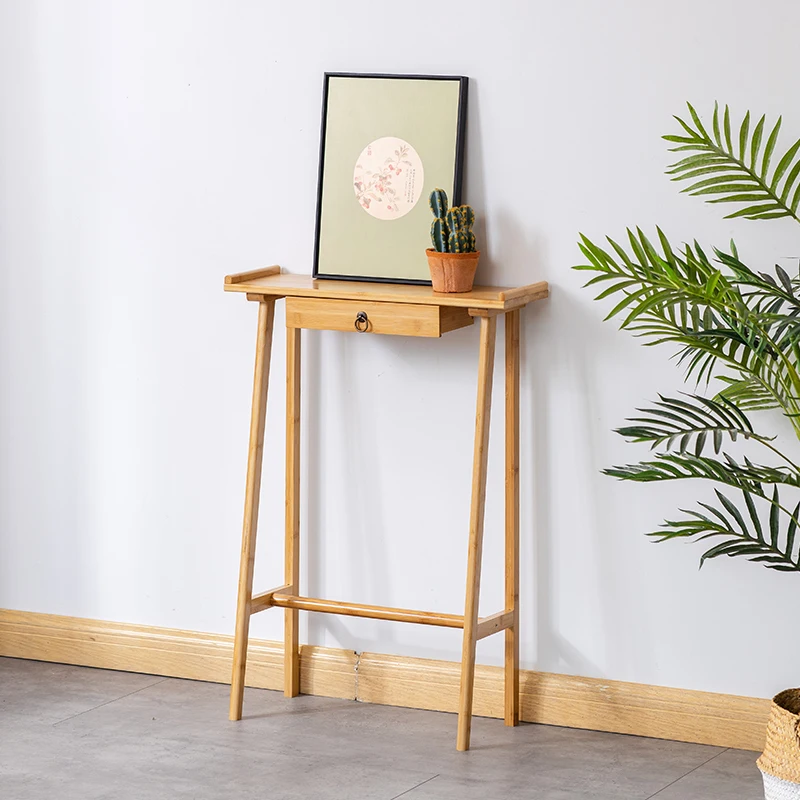 Modern Chinese Entryway Console Table Bamboo Side Table Minimalist Wall-Mounted Altar Tables
