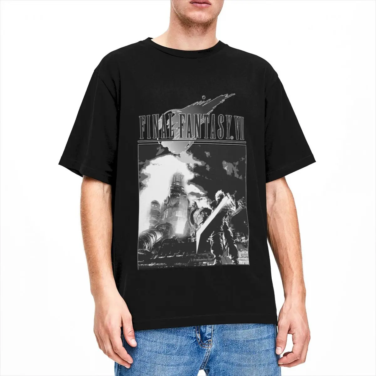 Final Fantasy VII Cloud Strife Men T Shirts Creative Tee Shirt Short Sleeve Round Neck T-Shirt 100% Cotton 4XL 5XL Clothes