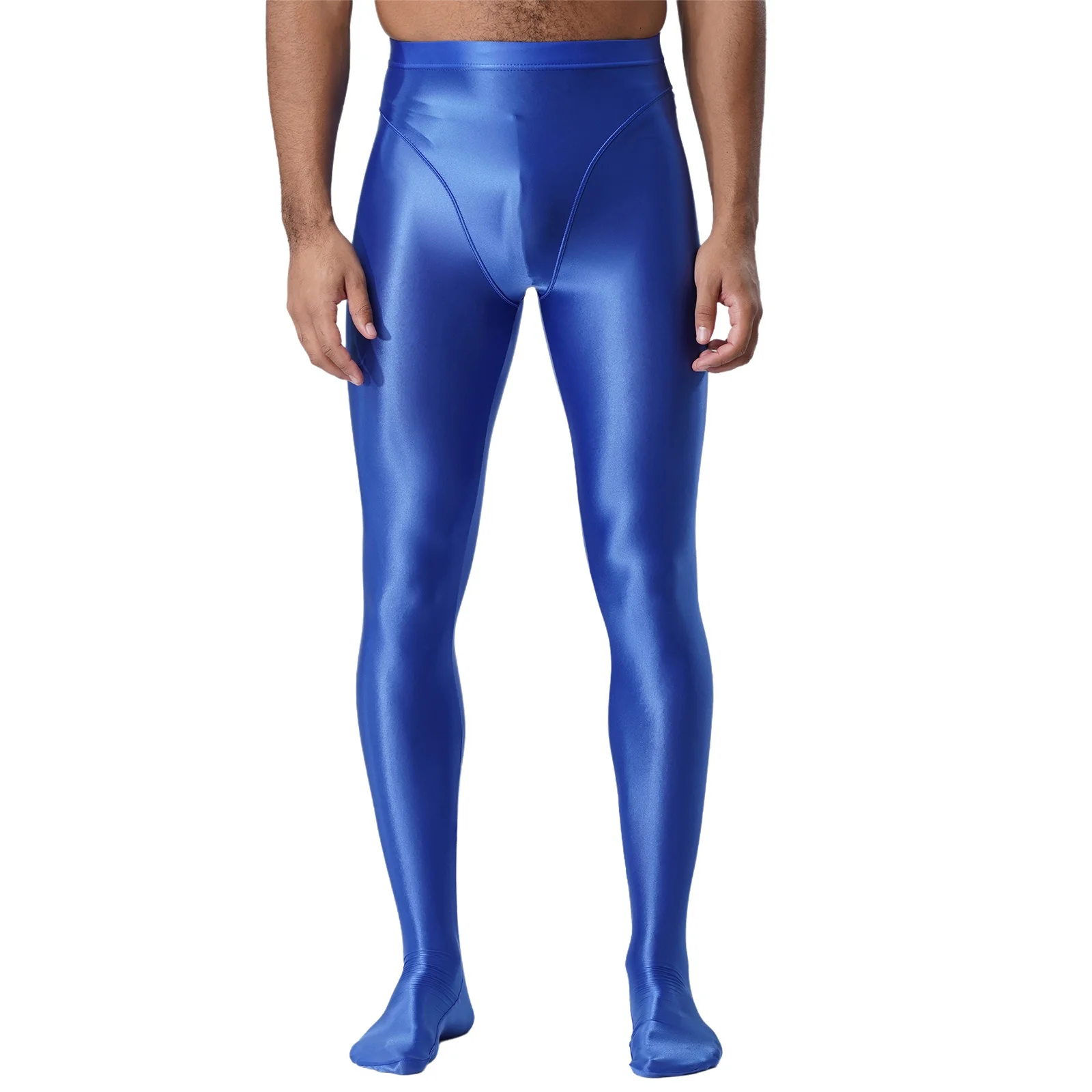 Pantalones ajustados de compresión brillantes Wetlook para hombre, mallas con cintura elástica suave y brillante, pantalones ajustados