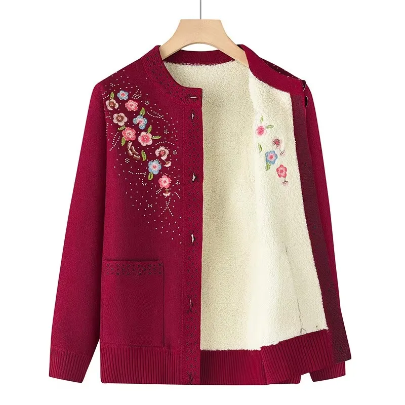 

Осень-зима женский флисовый вязаный кардиган пальто среднего возраста пожилая одежда для мам толстый свитер теплая куртка женская верхняя одежда