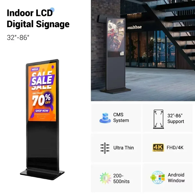 43 55 Inch Indoor Android Floor Stand Touch Screen Display Advertising Totem Lcd Digital Signage