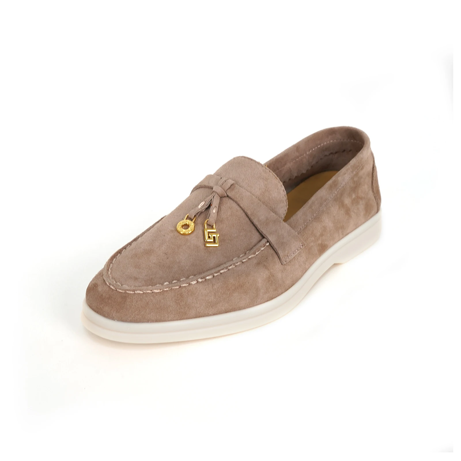 nieuwe luxe vrijetijdsschoenen voor dames met ronde kop en kasjmier oppervlak, antislip rijschoenen, effen kleur metalen decoratie loafers