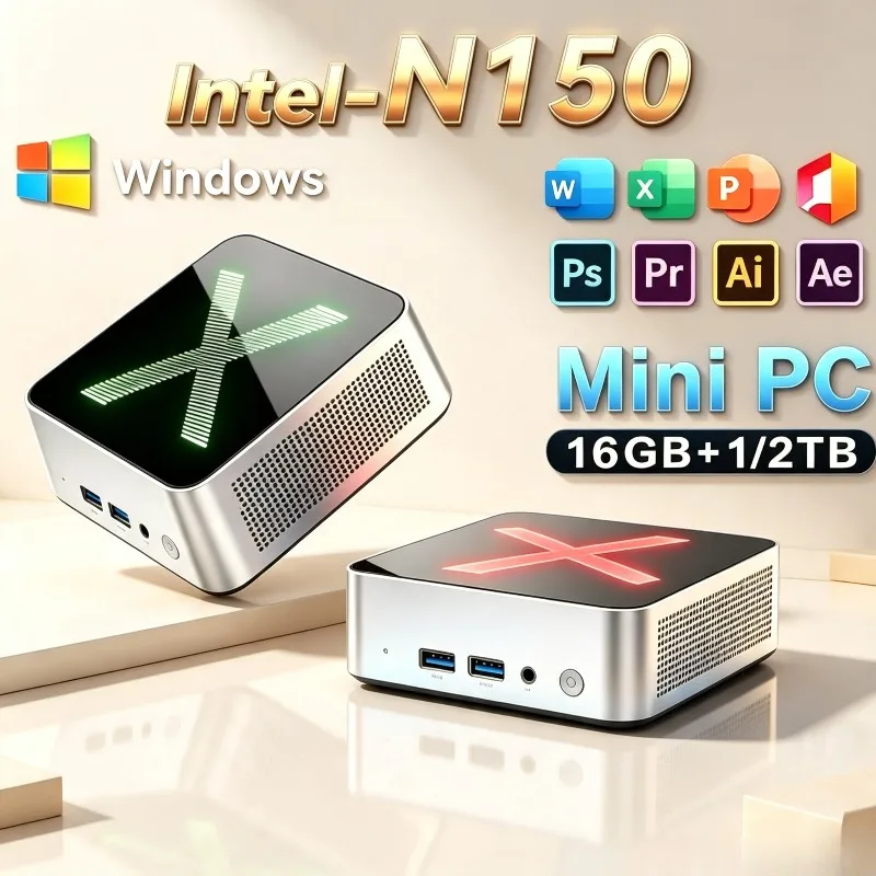 2026 NEW Mini Desktop PC Intel N150, 16GB RAM, 1/2TB SSD, WiFi6, BT5.2, 4K HD, Ideal for Home Entertainment & Office Tasks.