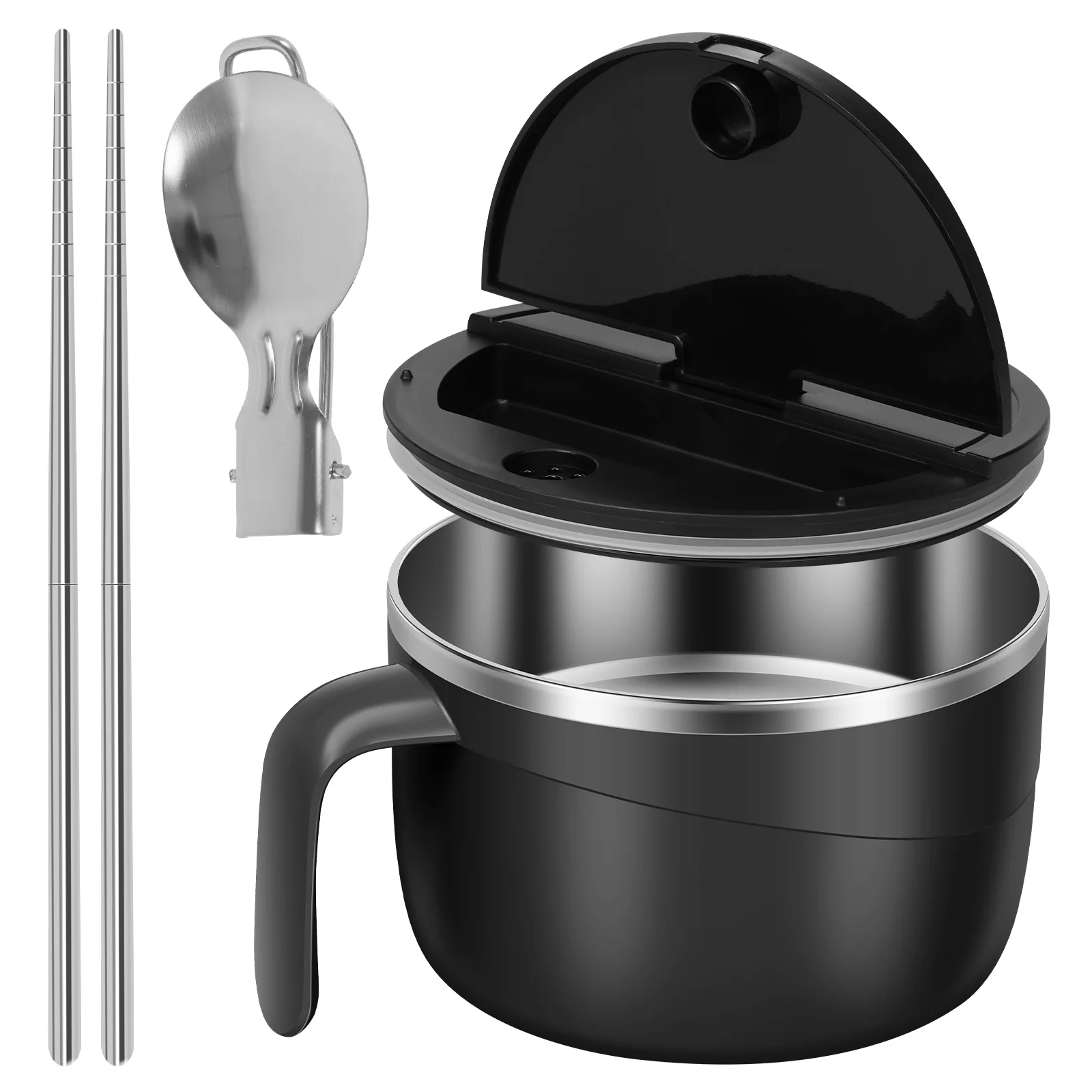 Cuenco para Ramen de 1200ML, cuenco para Fideos de acero inoxidable con tapa, cuencos para fideos instantáneos resistentes al calor, cocina, accesorios de cocina para microondas