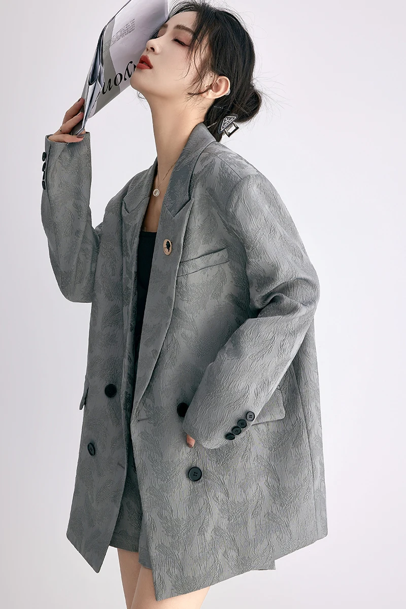 

ay Embroidered Loose Women's Suiting Jaet Ele Oversized Slimming Silhouette 2024 Autumn Collection Original Design