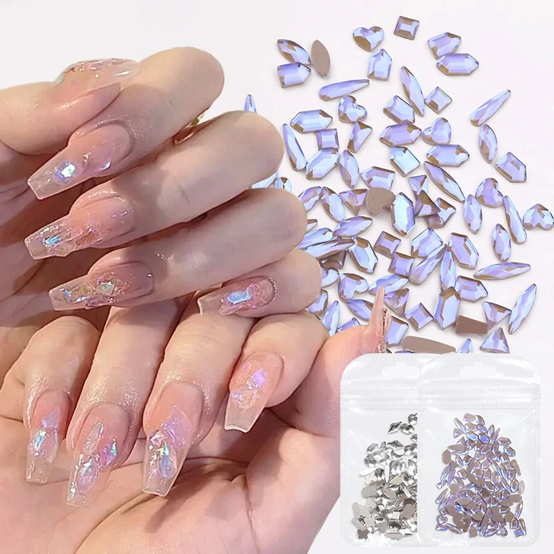 Crystals Clear AB Glass Rhinestone Stones Solid Flat Back Nail Ornaments Colorful Granular Three-Dimensional Nail Art Decoration