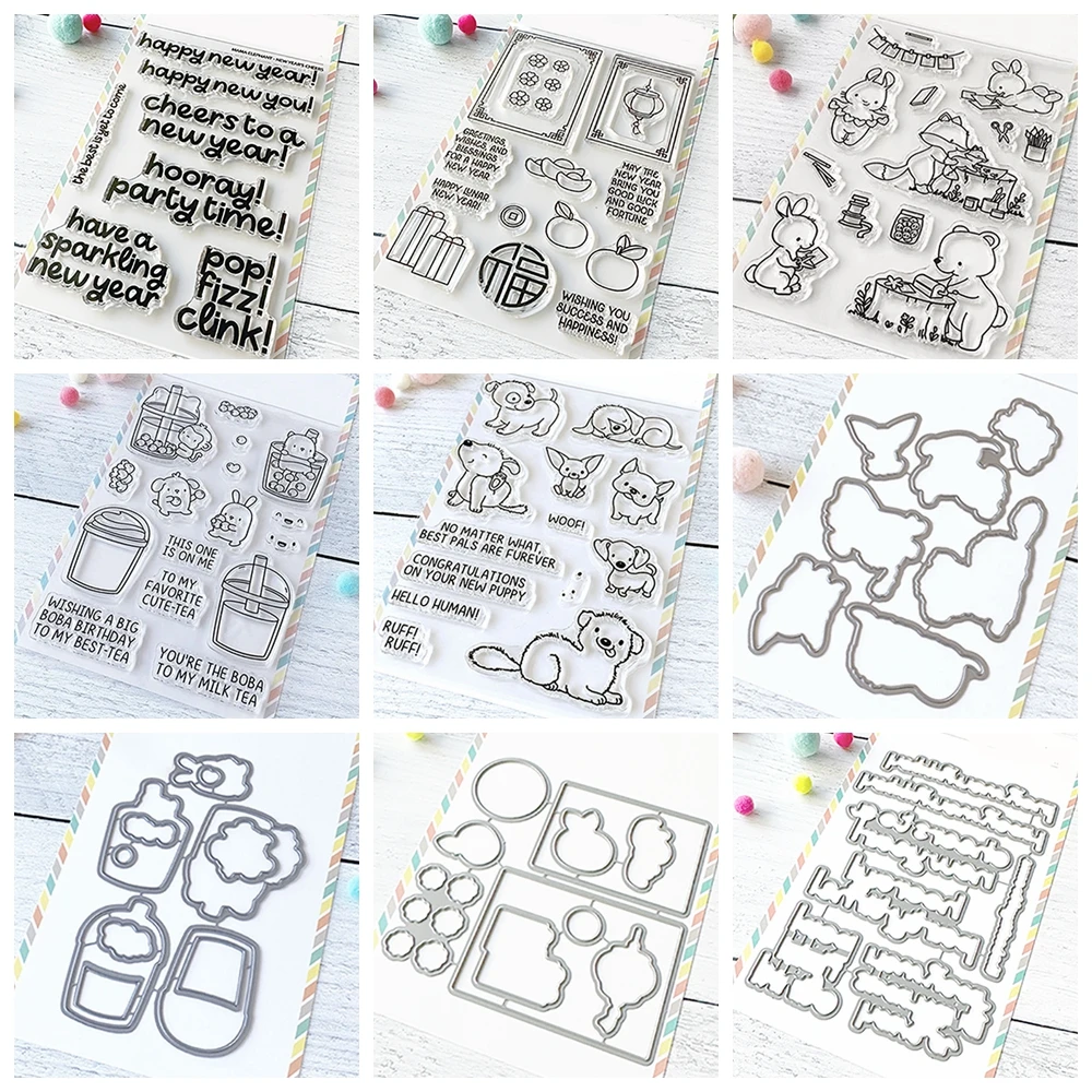 New Year\'s Cheers Stamp and Cutting Dies Red Envelope Clear Stamps For DIY Scrapbooking Decoration Paper Craft Album Card Making