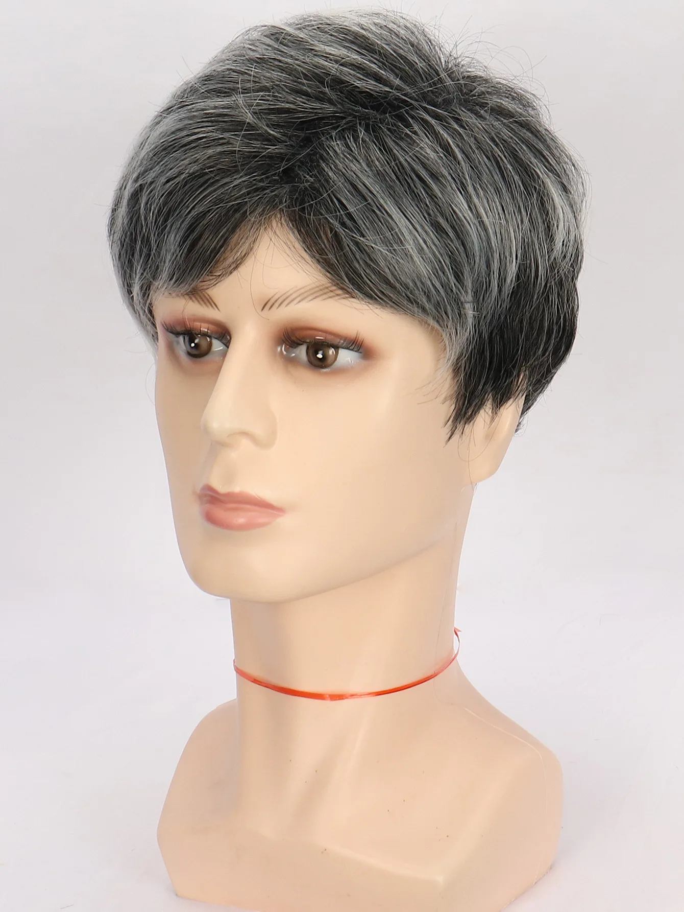 남성용 코스프레 가발 세트, 푹신한 짧은 곱슬 머리, 고온 와이어 로즈 네트, 할머니 그레이 컬러 가발