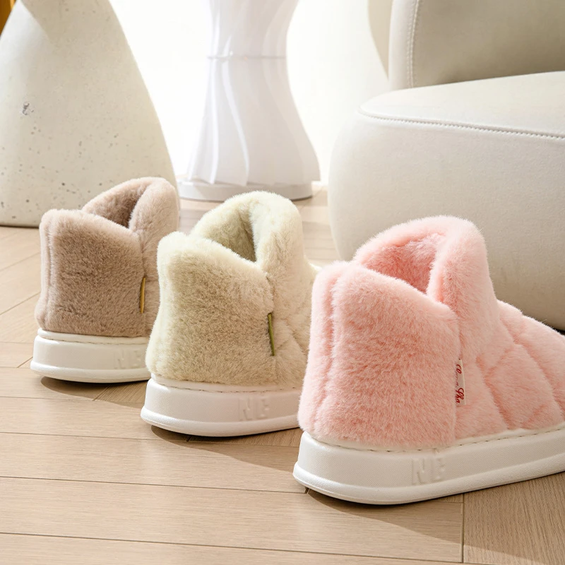 Winter Warm Women's Cotton Slippers Thick Bottom Outside Wear Non-slip Warm Shoes Cute Home Plush Package Root Cotton Slippers