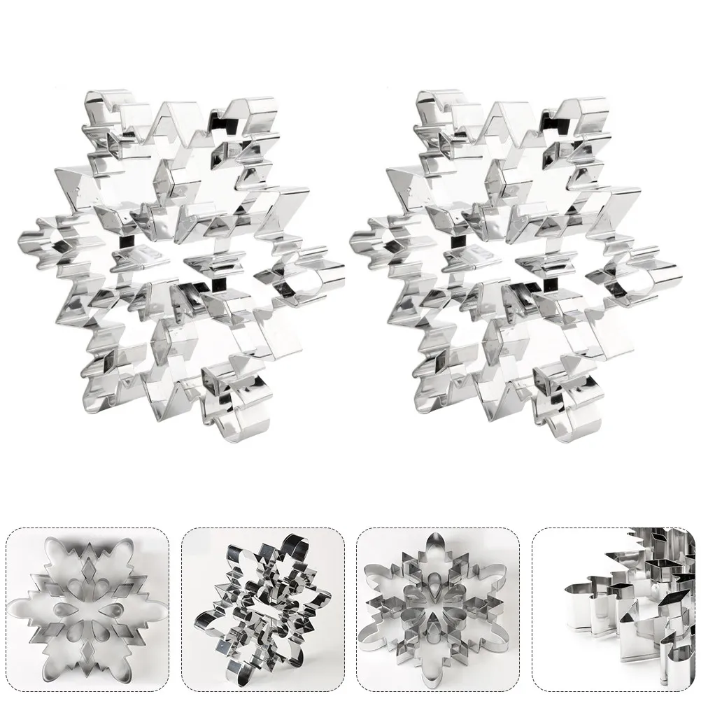 2Pcs Christmas Snowflake Biscuit Mold Stainless Steel Non-Stick Baking Cookie Cutter DIY Fondant Cutter Xmas Baking Tool