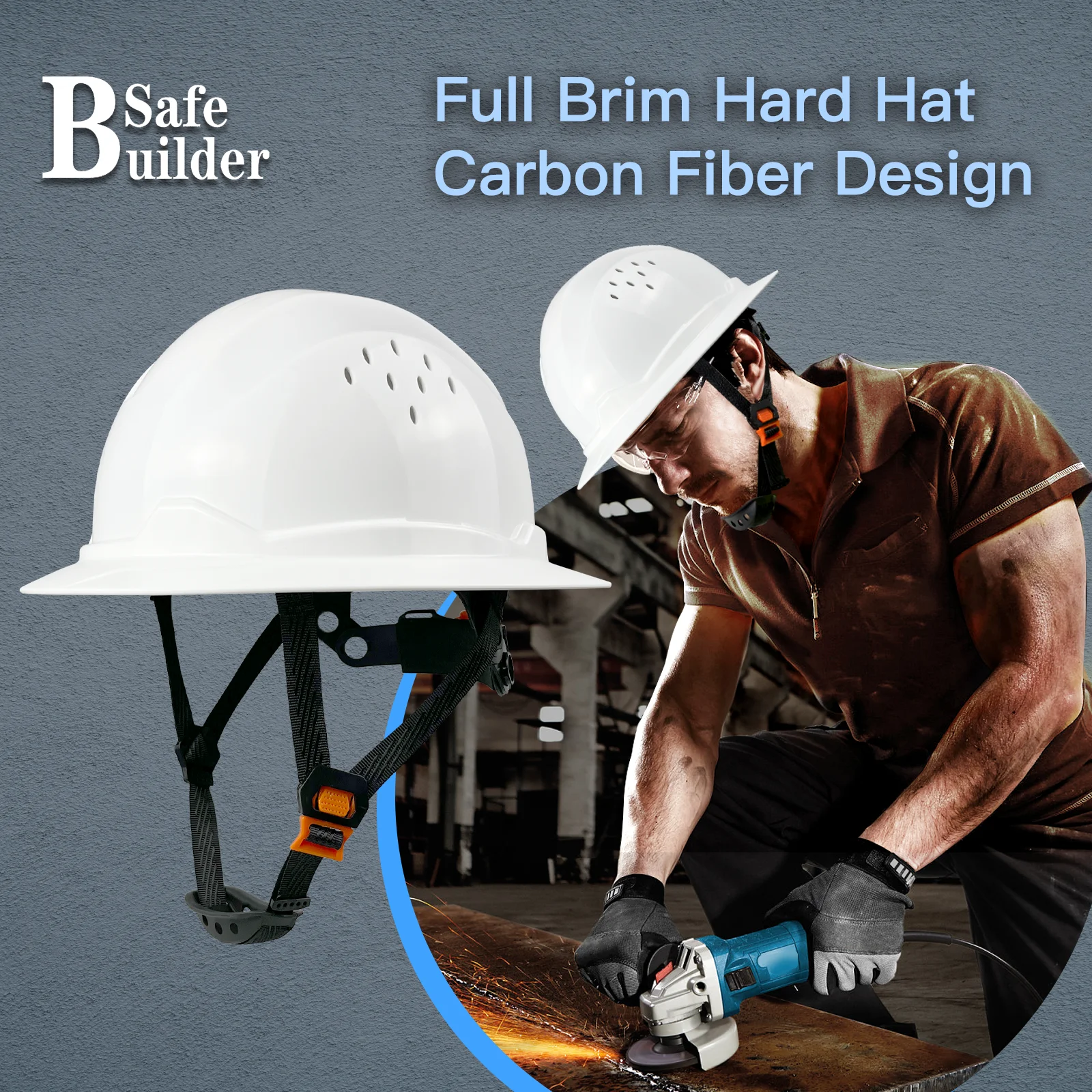 Full Brim Hard Hat, HDPE Safety Helmet with 6 Point Adjustable, Industrial Cap for Engineer Construction, ANSI Z89.1 Ven