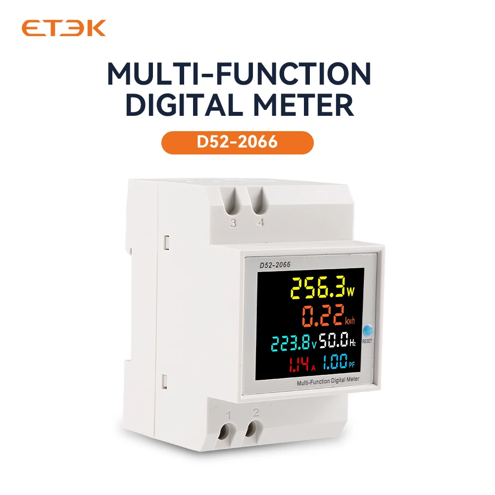 ETEK 6in1 Monitor AC su guida Din 110V 220V 380V 100A Tensione Corrente Fattore di potenza KWH attivo Misuratore di frequenza di energia elettrica EKD52