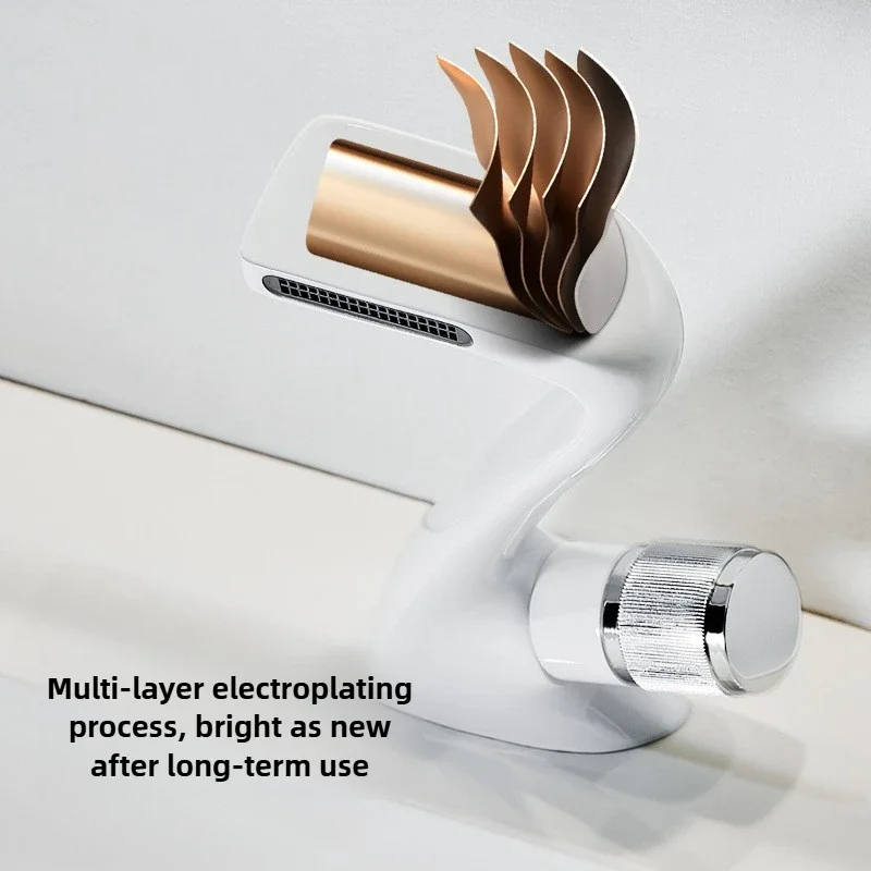 All Copper Creative Waterfall Hot and Cold Basin Faucet Bathroom Vanity Sink Nordic Undermount Basin Faucet